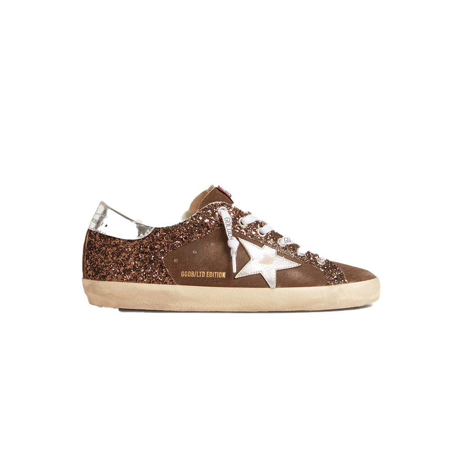 Golden Goose Super-Star LTD in brown glitter and suede with leather star